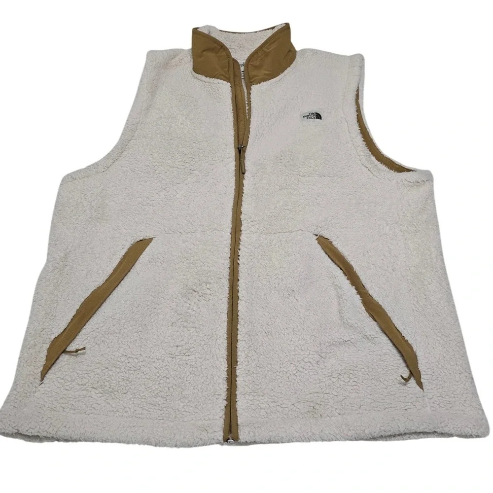 The North Face Mens Sherpa Fleece Vest XL‎ Cream Tan Full Zip High Pile NF0A4P8G